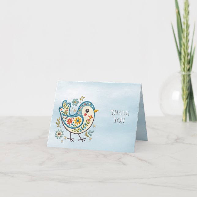 Blue Bird Floral Thank You Card (Front)
