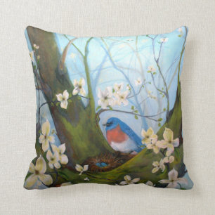 Blue Bird Floral Throw Pillow