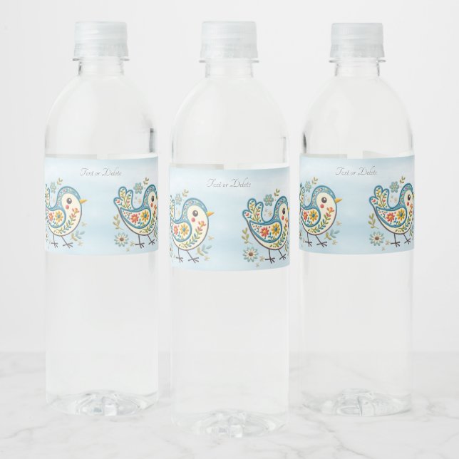 Blue Bird Floral Water Bottle Label (Bottles)