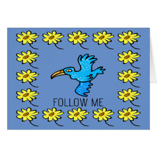 Blue bird Flower Border, add text, Cards