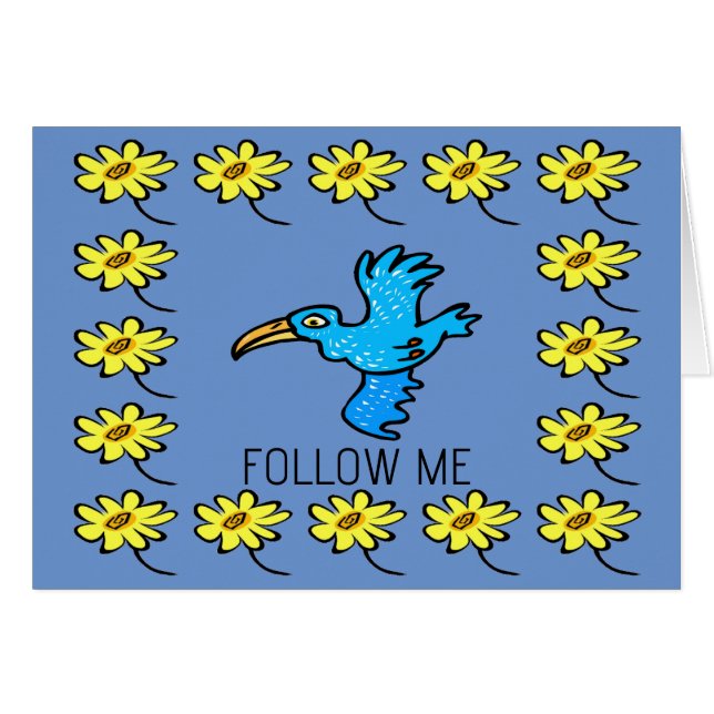 Blue bird Flower Border, add text, Cards (Front Horizontal)