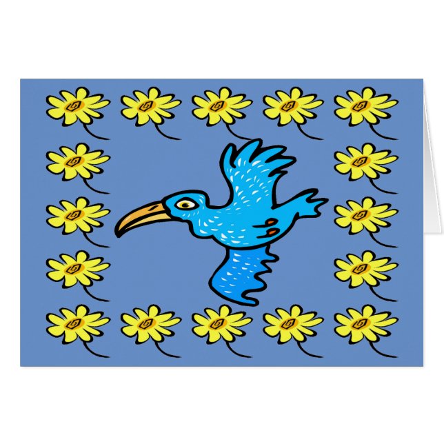 Blue bird Flower Border, add text, Cards (Front Horizontal)