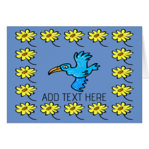 Blue bird Flower Border, add text, Cards