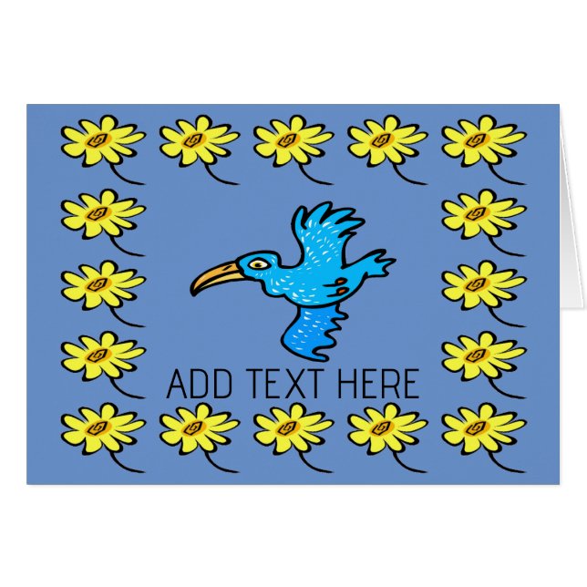 Blue bird Flower Border, add text, Cards (Front Horizontal)