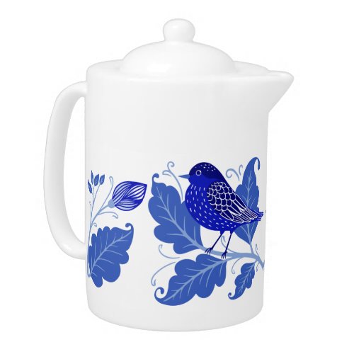 Blue Bird Folk Art Nordic Teapot