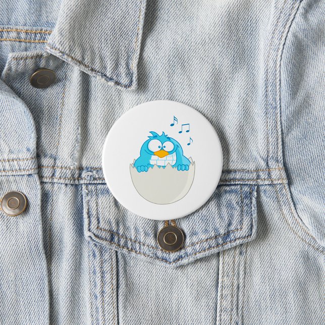 Blue Bird Hatching from Egg Singing Funny Animal Button (Creator Uploaded)