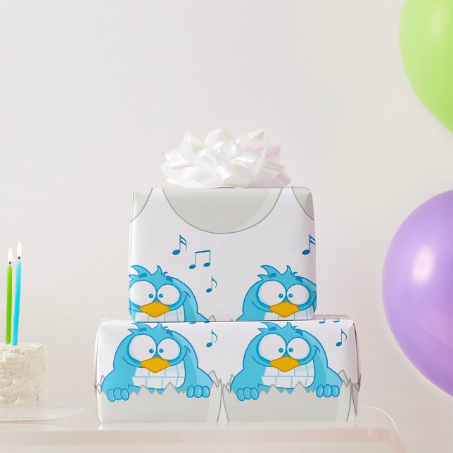 Blue Bird Hatching from Egg Singing Funny Animal Wrapping Paper (Creator Uploaded)