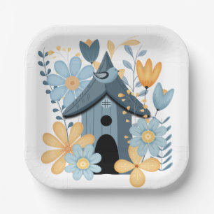 Blue Bird House Paper Plates