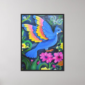 Blue Bird in a garden Canvas Print