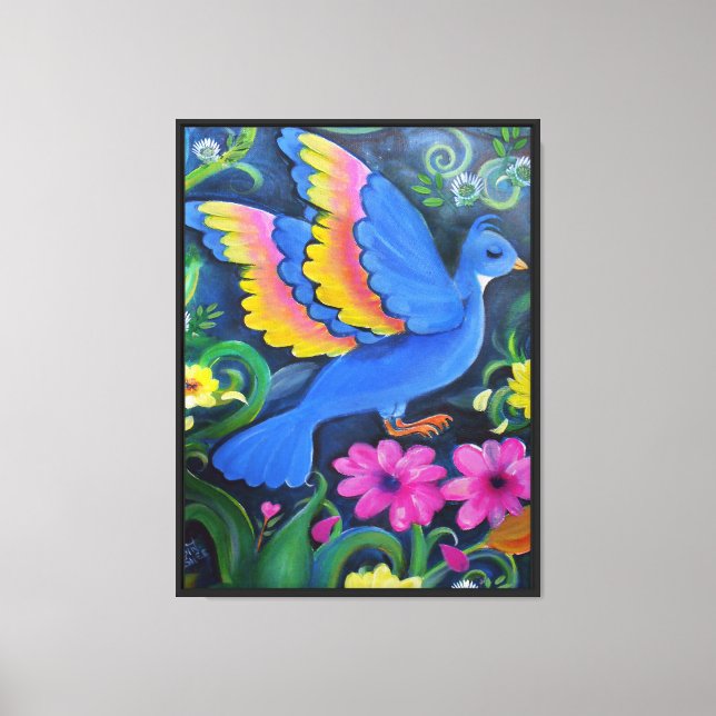 Blue Bird in a garden Canvas Print (Front)