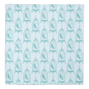 Blue Bird in Birdcage Decorative Pattern Duvet Cover