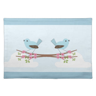 Blue Bird in Blossom Tree Cloth Placemat