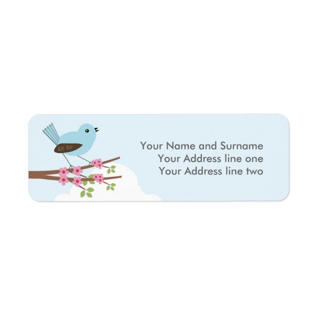 Blue Bird in Blossom Tree Custom Text Label (Front)
