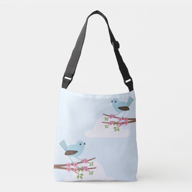 Blue Bird in Blossom Tree Cute Crossbody Bag (Front)