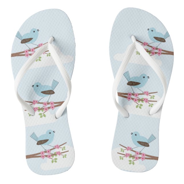 Blue Bird in Blossom Tree Cute Flip Flops (Footbed)