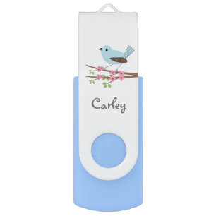 Blue Bird in Blossom Tree Cute Personalised Flash Drive