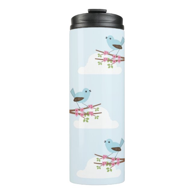 Blue Bird in Blossom Tree Cute Thermal Tumbler (Front)