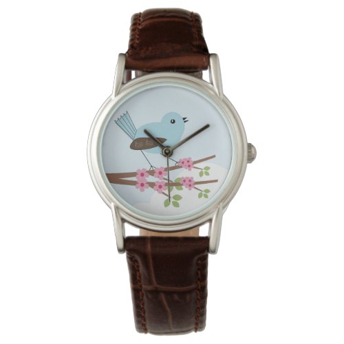 Blue Bird in Blossom Tree Cute Watch