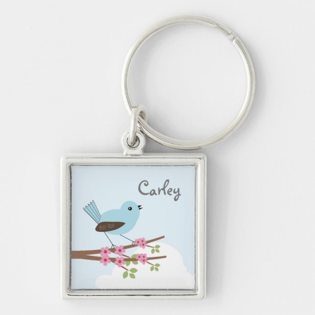Blue Bird in Blossom Tree Keychain (Front)