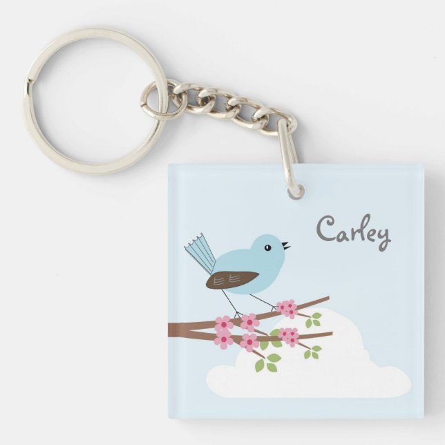 Blue Bird in Blossom Tree Keychain (Front)