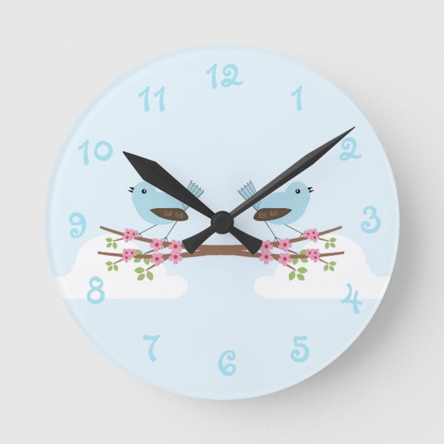 Blue Bird in Blossom Tree Round Clock (Front)