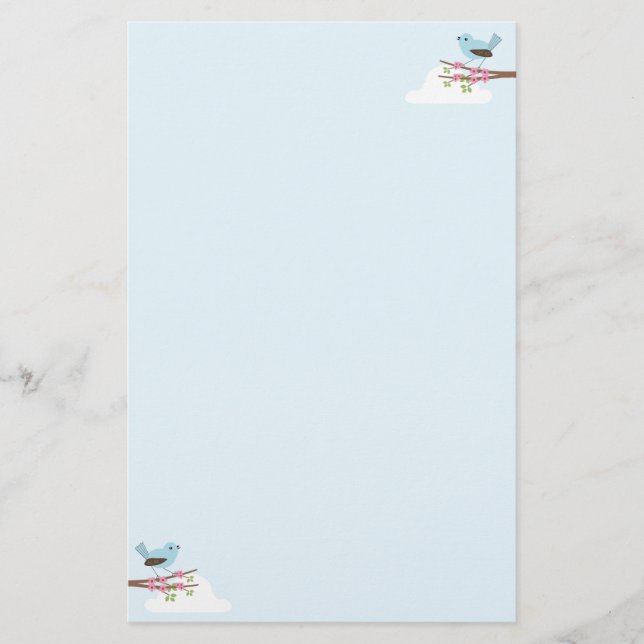 Blue Bird in Blossom Tree Stationery (Front)