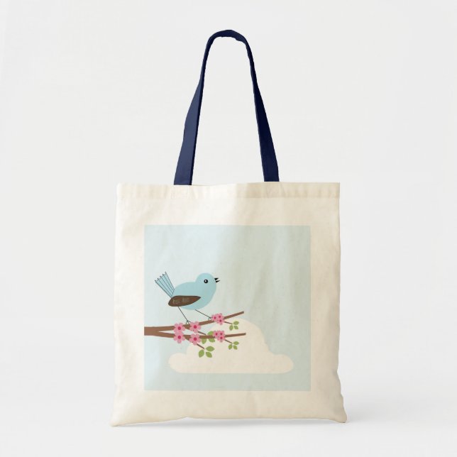 Blue Bird in Blossom Tree Tote Bag (Front)