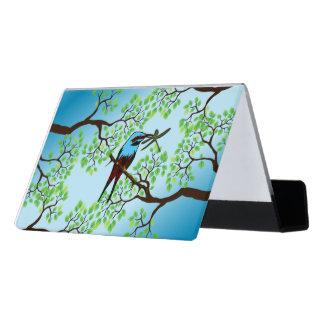 Blue Bird in Trees Desk Business Card Holder