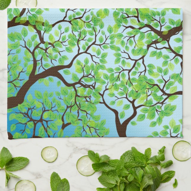 Blue Bird in Trees Kitchen Towel (Folded)