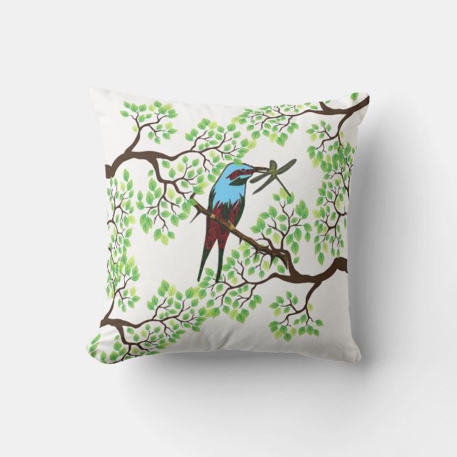 Blue Bird in Trees Outdoor Pillow (Front)