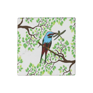 Blue Bird in Trees Stone Magnet