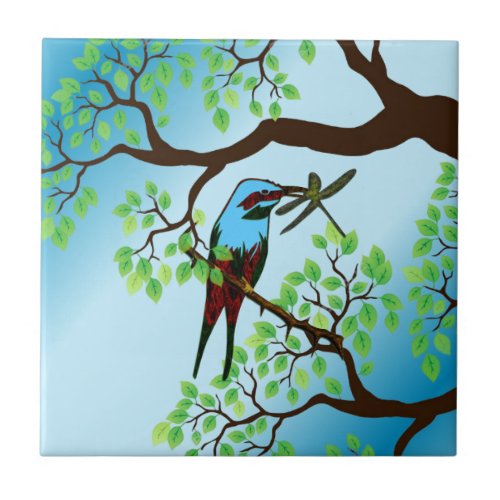 Blue Bird in Trees Tile