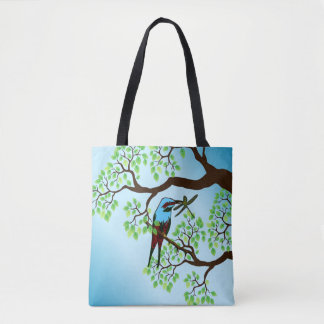 Blue Bird in Trees Tote Bag