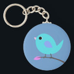 Blue Bird Keyring<br><div class="desc">Cute vector bird in shades of blue on keychain. Click on Customize button to select a different background color.</div>