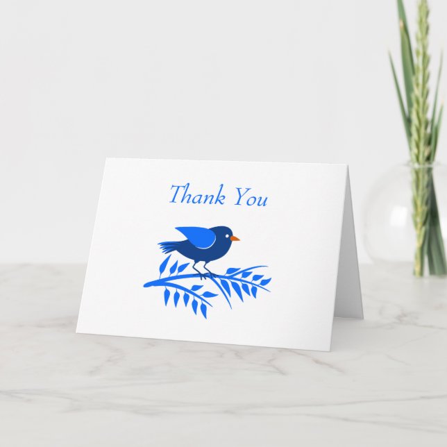 Blue Bird Leaf Branch Nature Simple Thank You (Front)