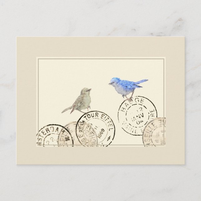 Blue Bird Missing You French Vintage Postcard (Front)