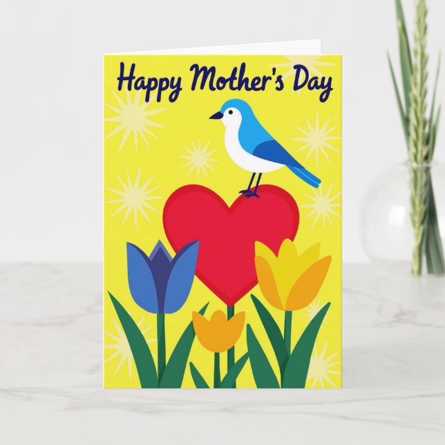 Blue Bird Mothers Day Floral Art Card (Front)