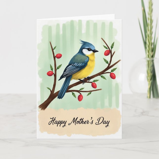 Blue Bird Mothers Day Illustration Card (Front)