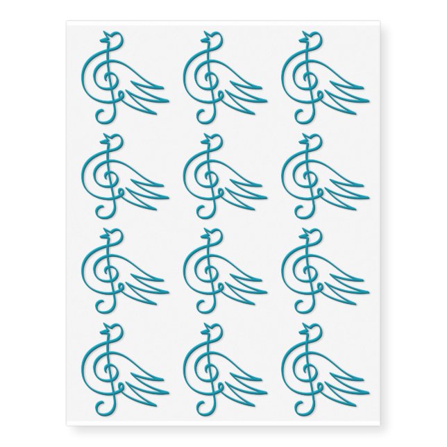 Blue bird music temporary tattoos (Front)