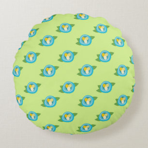 Blue Bird Nests Colorful Eggs Green Leaves Nature Round Pillow