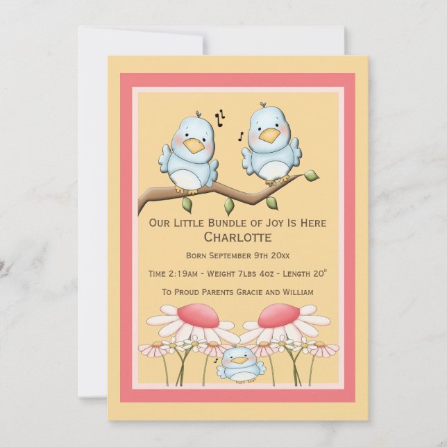 Blue Bird New Baby Announcement (Front)