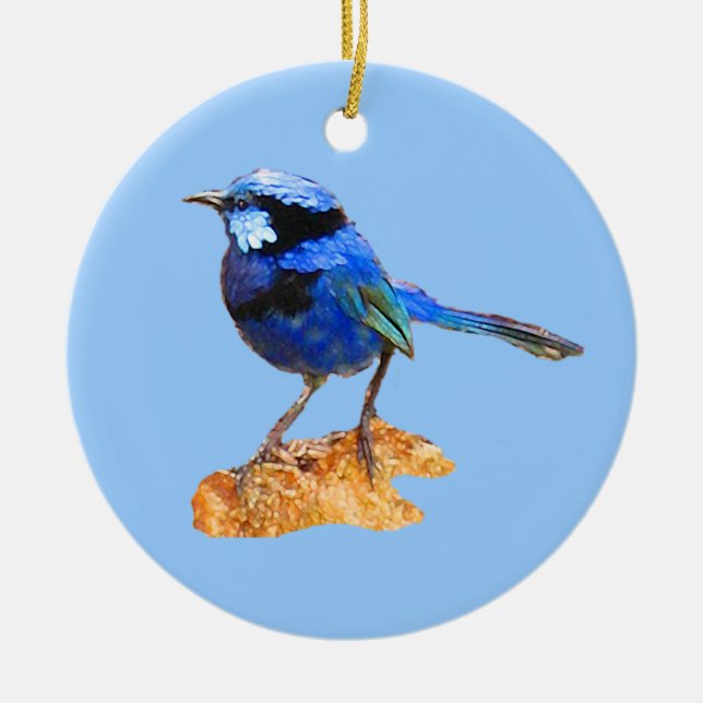 Blue bird of happiness ceramic ornament (Front)