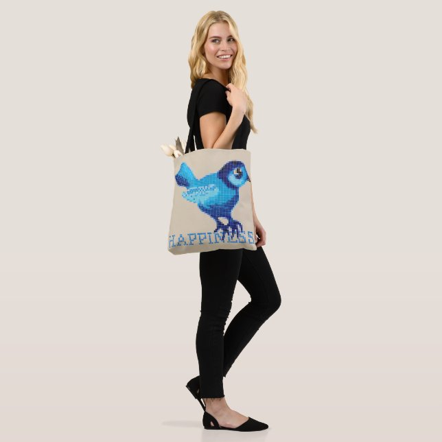 Blue bird of happiness crossstitch dots cuteness tote bag (On Model)