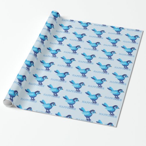 Blue bird of happiness crossstitch dots wrapping paper