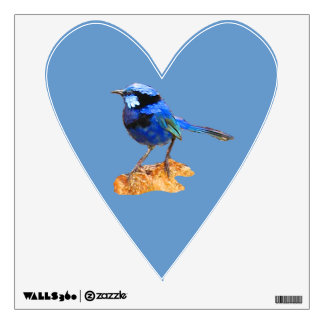 Blue bird of happiness in a heart shape wall sticker