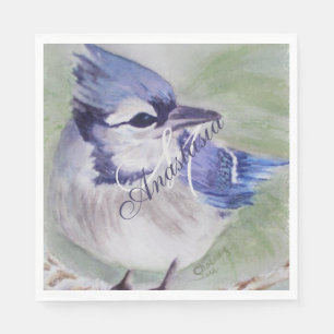 BLUE BIRD OF HAPPINESS MONOGRAM PARTY PAPER NAPKINS