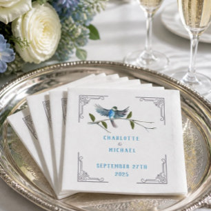 Blue Bird of Happiness Wedding Paper Napkin