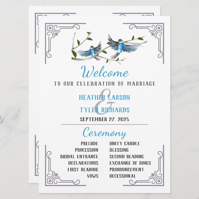 Blue Bird of Happiness Wedding Program (Front/Back)