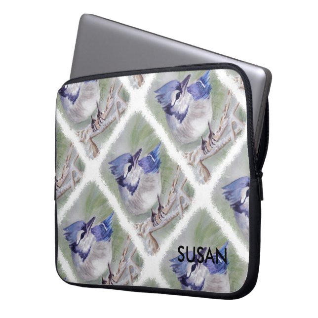 BLUE BIRD OF PARADISE LAPTOP SLEEVE (Front Left)