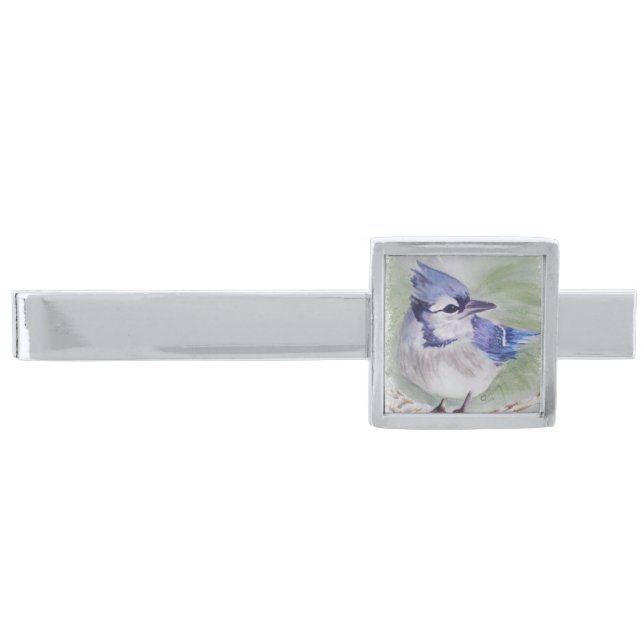 BLUE BIRD OF PARADISE SILVER FINISH TIE CLIP (Front)